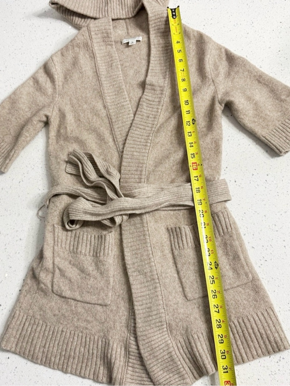 Banana Republic Lambswool Cashmere Belted Hooded Cardigan Sweater M Beige - Picture 6 of 7